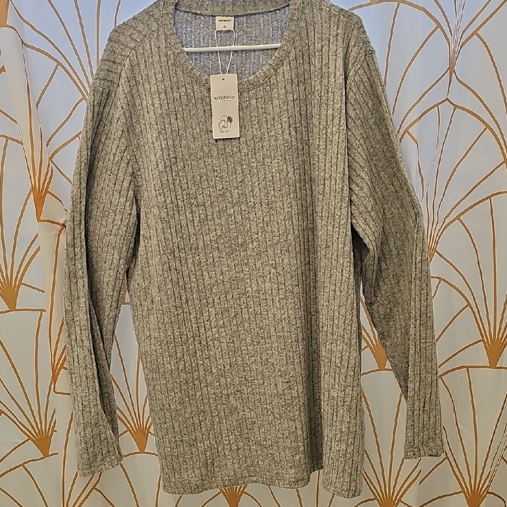 Gray Ribbed Knit Sweater